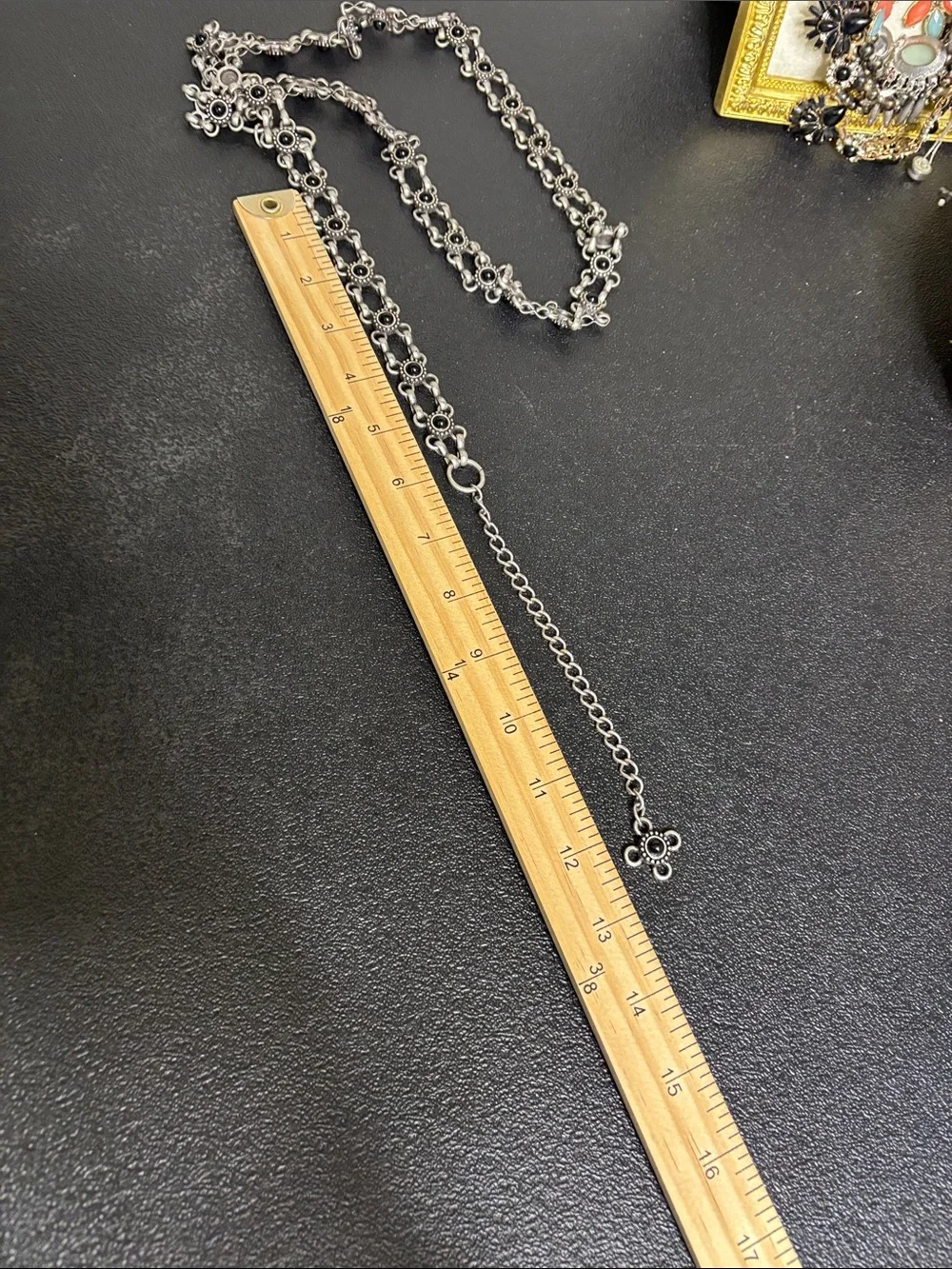 Silver & Black Stone MCM Chain Belt Up to 48”